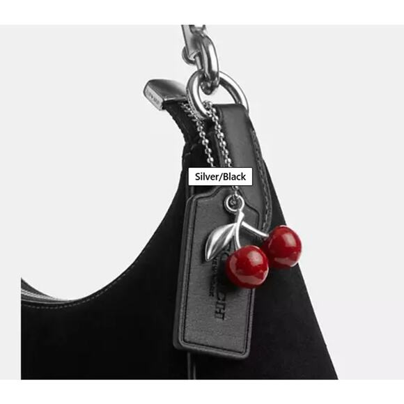 COACH Teri Hobo Bag With Cherry Charm CCZ88 suede/Silver/Black - Picture 12 of 12